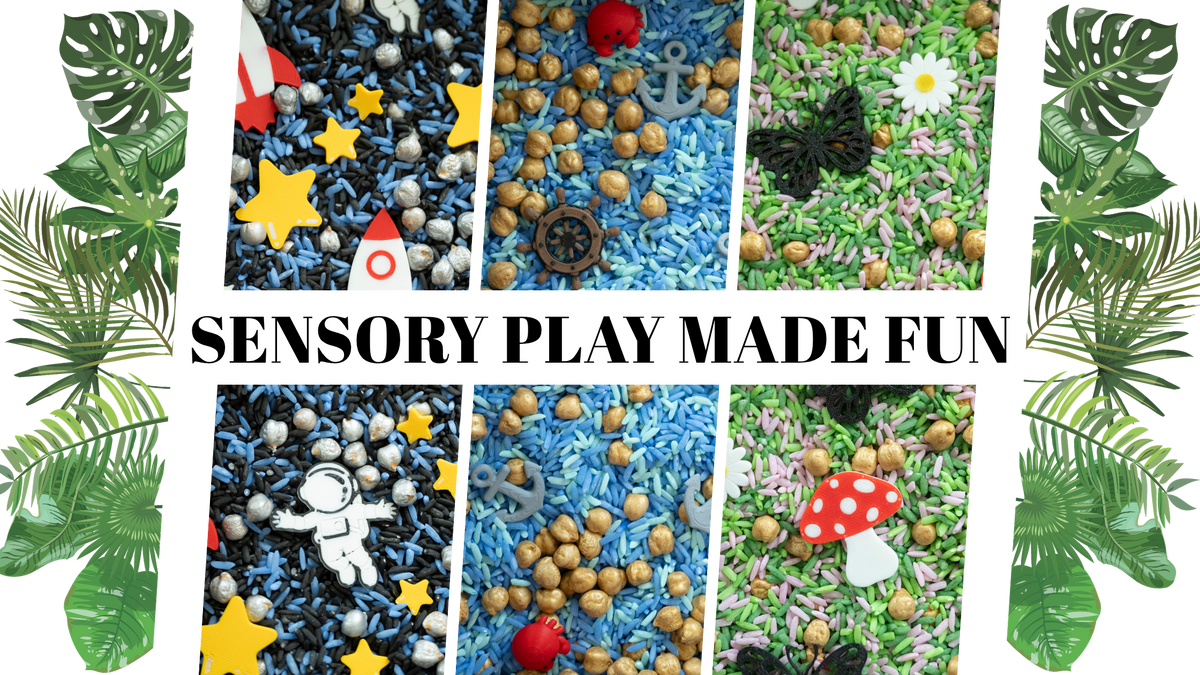 fun sensory bin in three designs for kids 